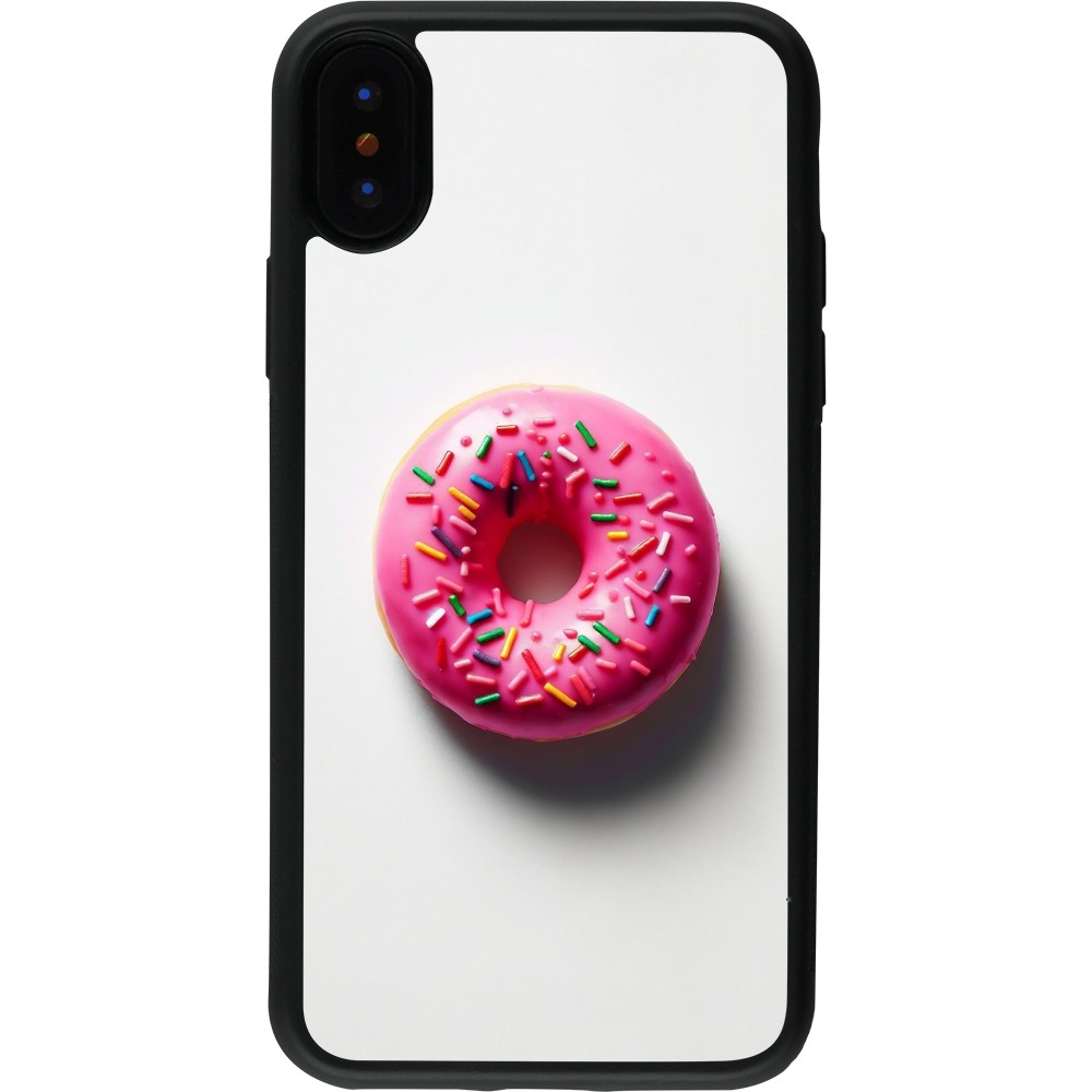iPhone X / Xs Case Hülle - Silikon schwarz Weisser Hintergrund, pinker Donut