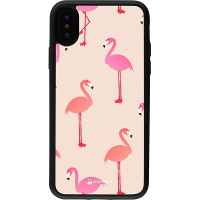 Hülle iPhone X / Xs - Silikon schwarz Pink Flamingos Pattern