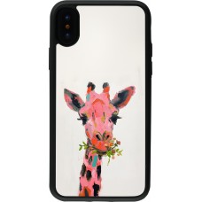 Coque iPhone X / Xs - Silicone rigide noir Pink Girafe Paint