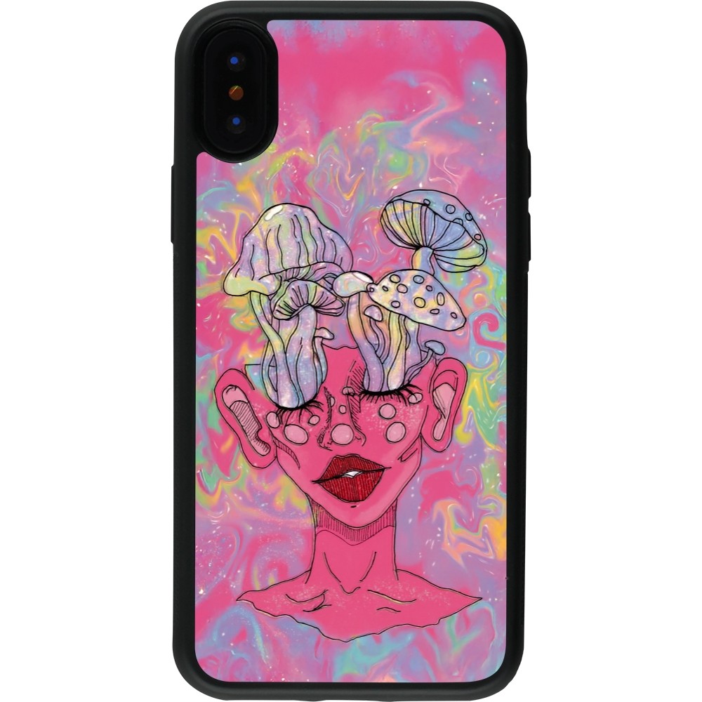 iPhone X / Xs Case Hülle - Silikon schwarz Psychedelic pink mushroom