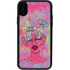 iPhone X / Xs Case Hülle - Silikon schwarz Psychedelic pink mushroom