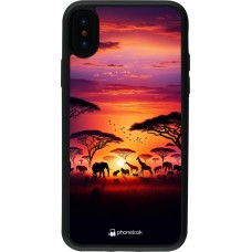 Coque iPhone X / Xs - Silicone rigide noir Safari sunset wildlife