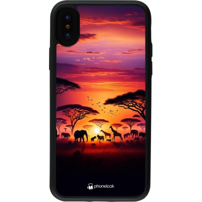 Coque iPhone X / Xs - Silicone rigide noir Safari sunset wildlife