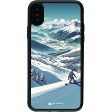 iPhone X / Xs Case Hülle - Silikon schwarz Snowboarder Berg