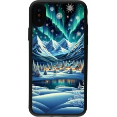 iPhone X / Xs Case Hülle - Silikon schwarz Verschneites Bergdorf am See in der Nacht