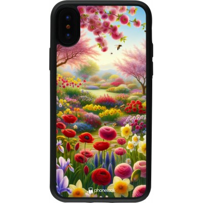 Coque iPhone X / Xs - Silicone rigide noir Spring 25 Bouquet printemps