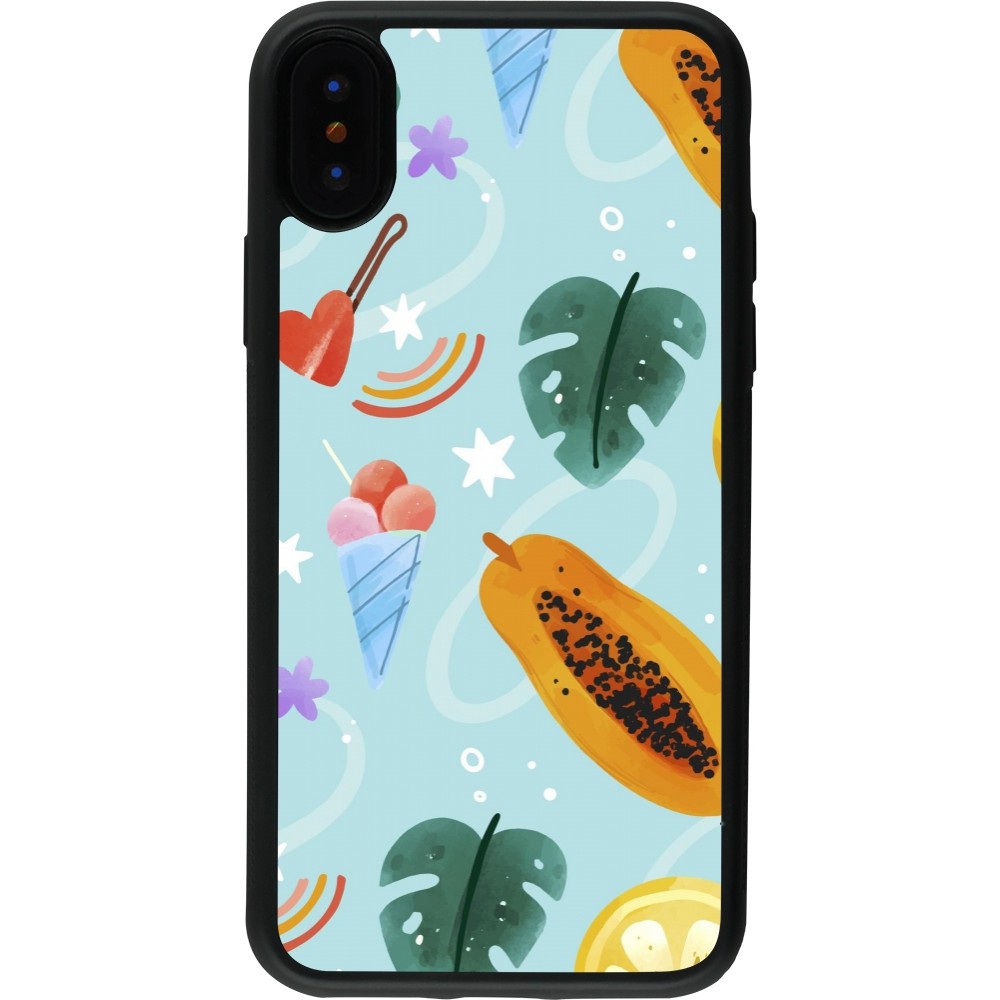 iPhone X / Xs Case Hülle - Silikon schwarz Summer 2025 Pattern papaya