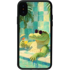 iPhone X / Xs Case Hülle - Silikon schwarz Crocodile in the swimming pool Summer 2026