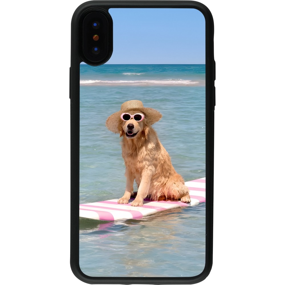 iPhone X / Xs Case Hülle - Silikon schwarz Summer Dog on Paddle