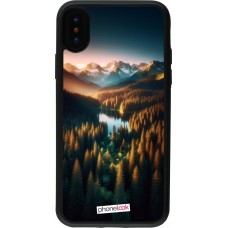 iPhone X / Xs Case Hülle - Silikon schwarz Sonnenuntergang Waldsee