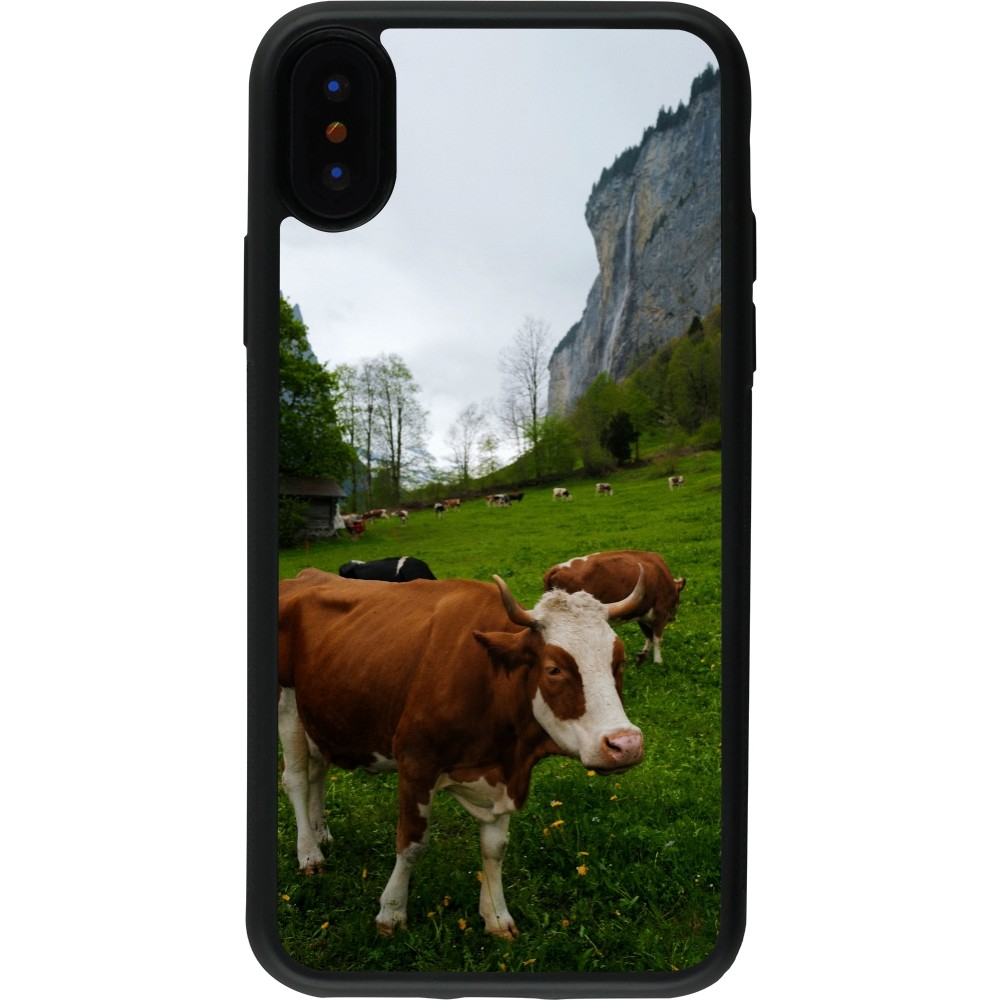 iPhone X / Xs Case Hülle - Silikon schwarz  Nationalfeiertag Schweiz Kühe
