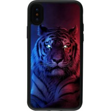 Coque iPhone X / Xs - Silicone rigide noir Tiger Blue Red