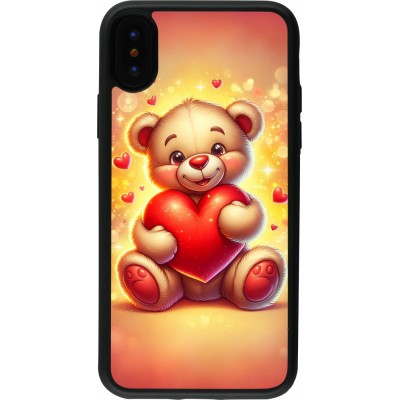 Coque iPhone X / Xs - Silicone rigide noir Valentine 2024 Teddy love