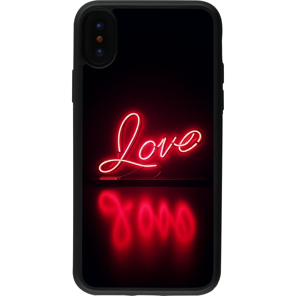 Coque iPhone X / Xs - Silicone rigide noir Valentine 2025 Neon Love