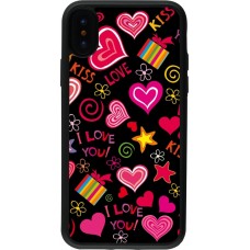 Coque iPhone X / Xs - Silicone rigide noir Valentine 2023 love symbols