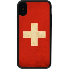 Hülle iPhone X / Xs - Silikon schwarz Vintage Flag SWISS