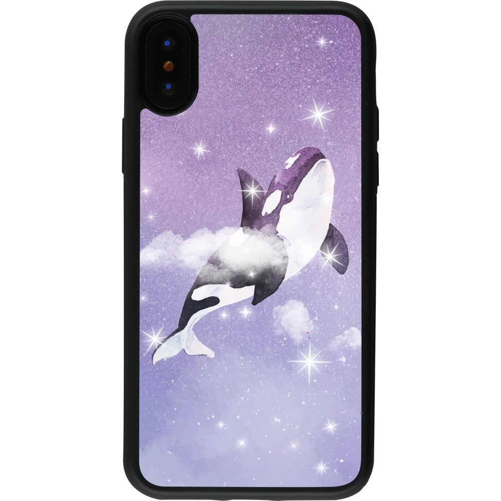 Coque iPhone X / Xs - Silicone rigide noir Whale in sparking stars