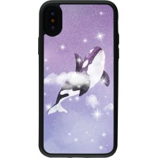 Coque iPhone X / Xs - Silicone rigide noir Whale in sparking stars