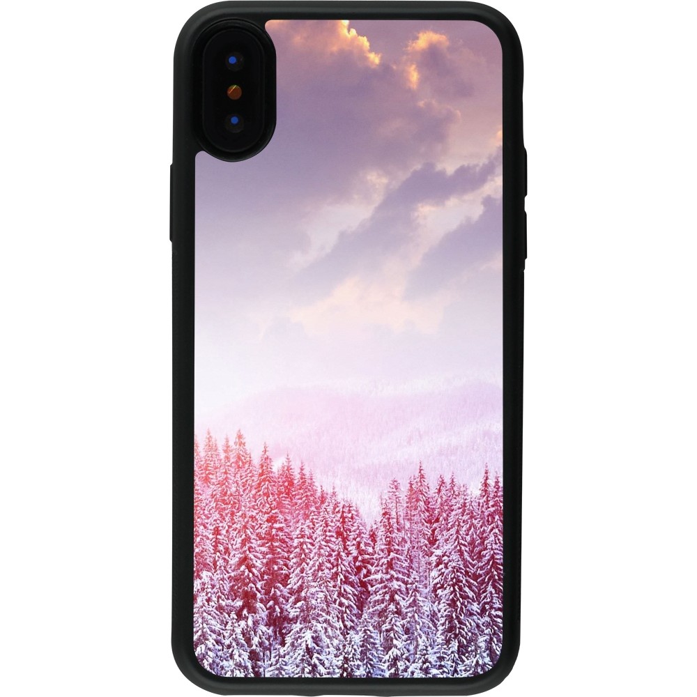 Coque iPhone X / Xs - Silicone rigide noir Winter 22 Pink Forest