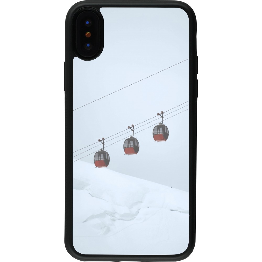 Coque iPhone X / Xs - Silicone rigide noir Winter 22 ski lift