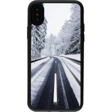 iPhone X / Xs Case Hülle - Silikon schwarz Winter 22 Snowy Road
