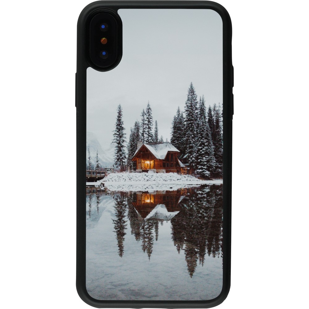 iPhone X / Xs Case Hülle - Silikon schwarz Winter 25 Winter house forest afternoon