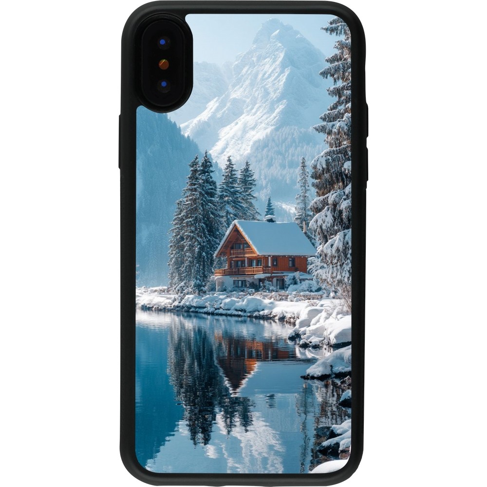 Coque iPhone X / Xs - Silicone rigide noir Winter 25 Winter house forest day
