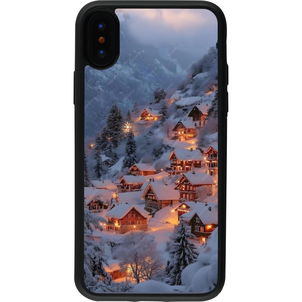 iPhone X / Xs Case Hülle - Silikon schwarz Winter 25 Winter snowy village