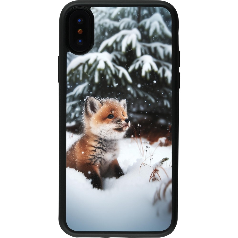 iPhone X / Xs Case Hülle - Silikon schwarz Weihnachten 2023 Fuechslein Tanne