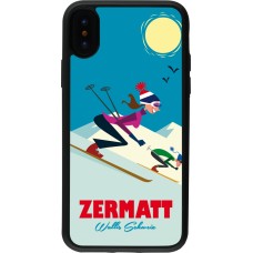 Coque iPhone X / Xs - Silicone rigide noir Zermatt Ski Downhill
