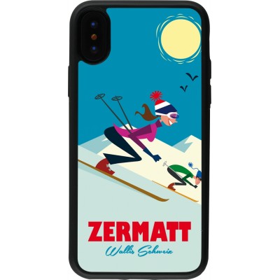 Coque iPhone X / Xs - Silicone rigide noir Zermatt Ski Downhill
