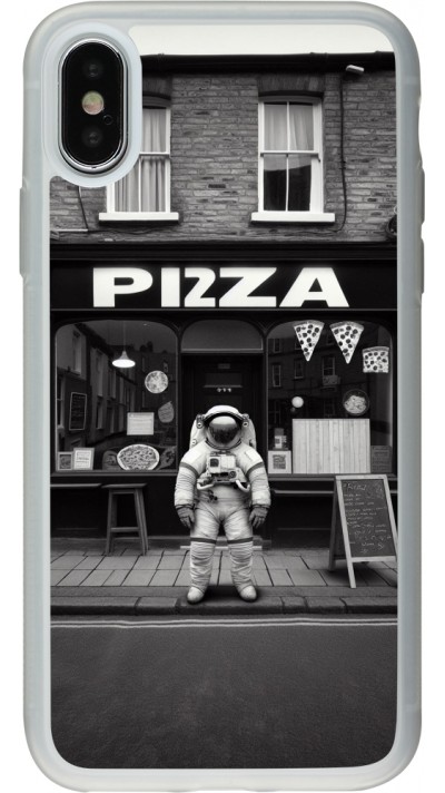 iPhone X / Xs Case Hülle - Silikon transparent Astronaut vor einer Pizzeria