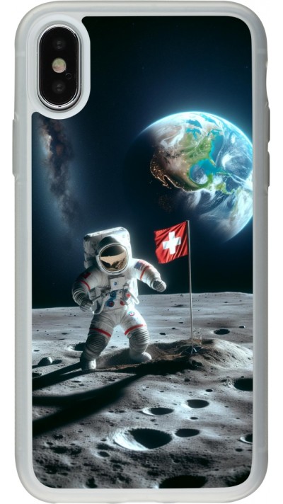 iPhone X / Xs Case Hülle - Silikon transparent Astro Schweiz auf dem Mond