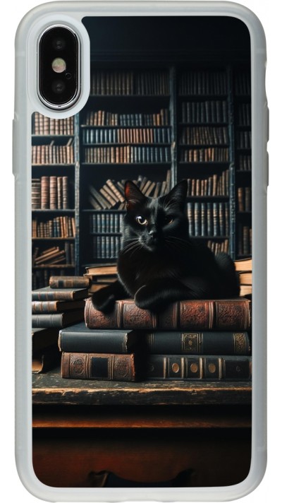 iPhone X / Xs Case Hülle - Silikon transparent Katze Bücher dunkel