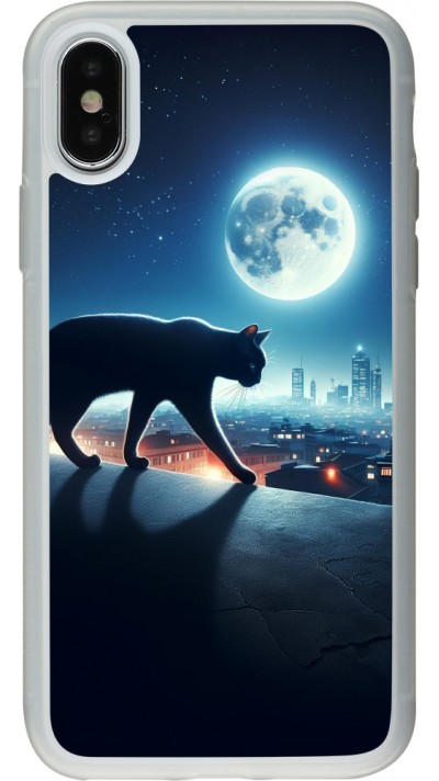 iPhone X / Xs Case Hülle - Silikon transparent Schwarze Katze unter dem Vollmond