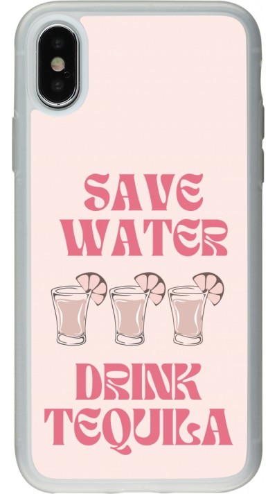 Coque iPhone X / Xs - Silicone rigide transparent Cocktail Save Water Drink Tequila