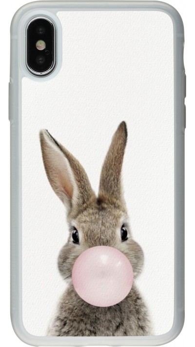 Coque iPhone X / Xs - Silicone rigide transparent Easter 2023 bubble gum bunny