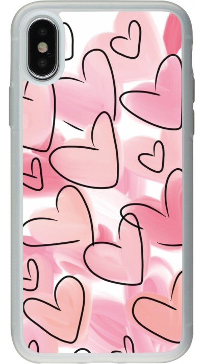 Coque iPhone X / Xs - Silicone rigide transparent Easter 2023 pink hearts