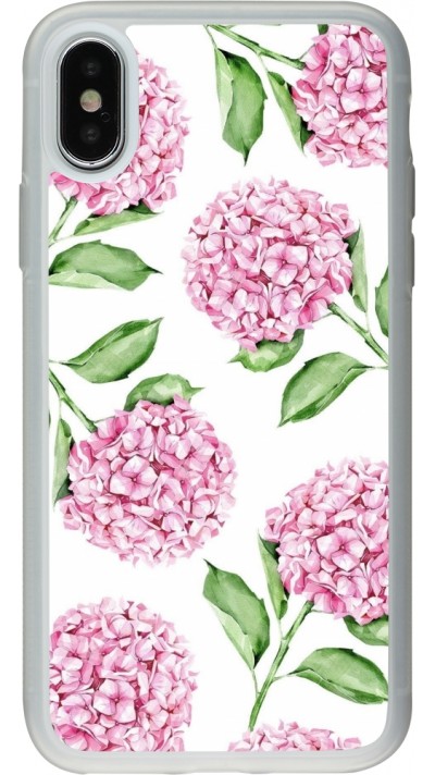 Coque iPhone X / Xs - Silicone rigide transparent Easter 2024 pink flowers