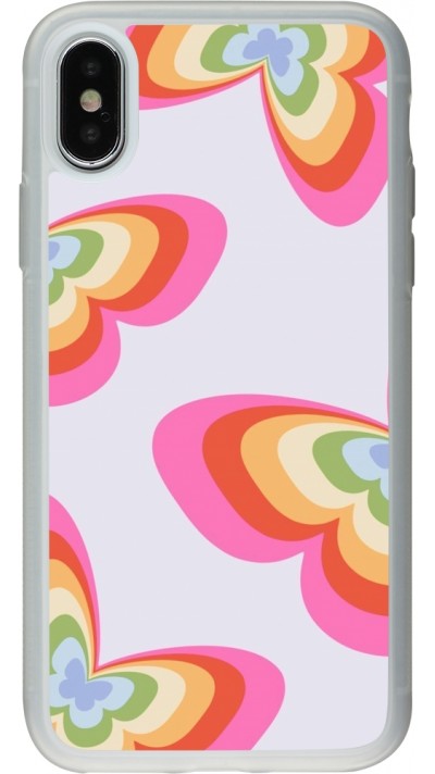 Coque iPhone X / Xs - Silicone rigide transparent Easter 2024 rainbow butterflies