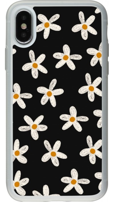 Coque iPhone X / Xs - Silicone rigide transparent Easter 2024 white on black flower