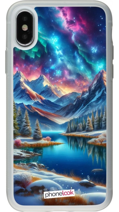 Coque iPhone X / Xs - Silicone rigide transparent Fantasy Mountain Lake Sky Stars