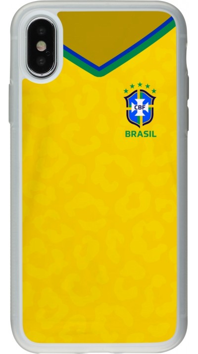 Coque iPhone X / Xs - Silicone rigide transparent Maillot de football Brésil 2022 personnalisable