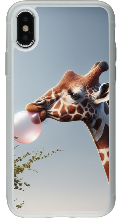 iPhone X / Xs Case Hülle - Silikon transparent Giraffe mit Blase