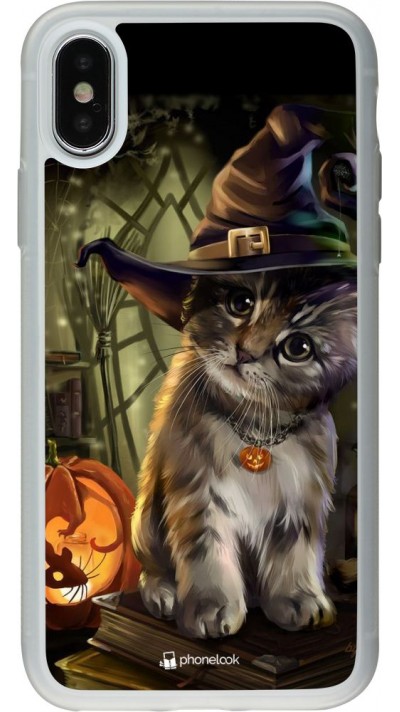 Coque iPhone X / Xs - Silicone rigide transparent Halloween 21 Witch cat