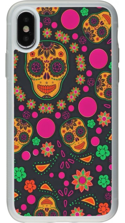 iPhone X / Xs Case Hülle - Silikon transparent Halloween 22 colorful mexican skulls
