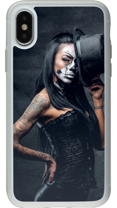 iPhone X / Xs Case Hülle - Silikon transparent Halloween 22 Tattooed Girl