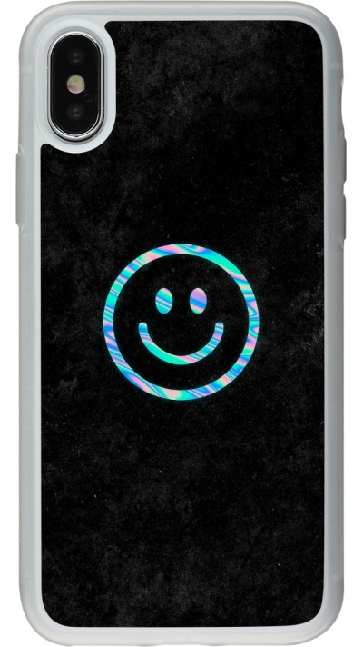Coque iPhone X / Xs - Silicone rigide transparent Happy smiley irisé