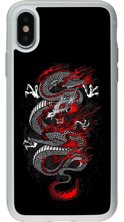 Coque iPhone X / Xs - Silicone rigide transparent Japanese style Dragon Tattoo Red Black