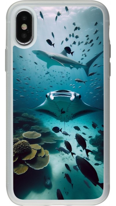 Coque iPhone X / Xs - Silicone rigide transparent Manta Lagon Nettoyage